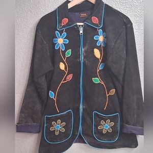 Embroidered Dark Grey Jacket With Embroideredl Floral Design